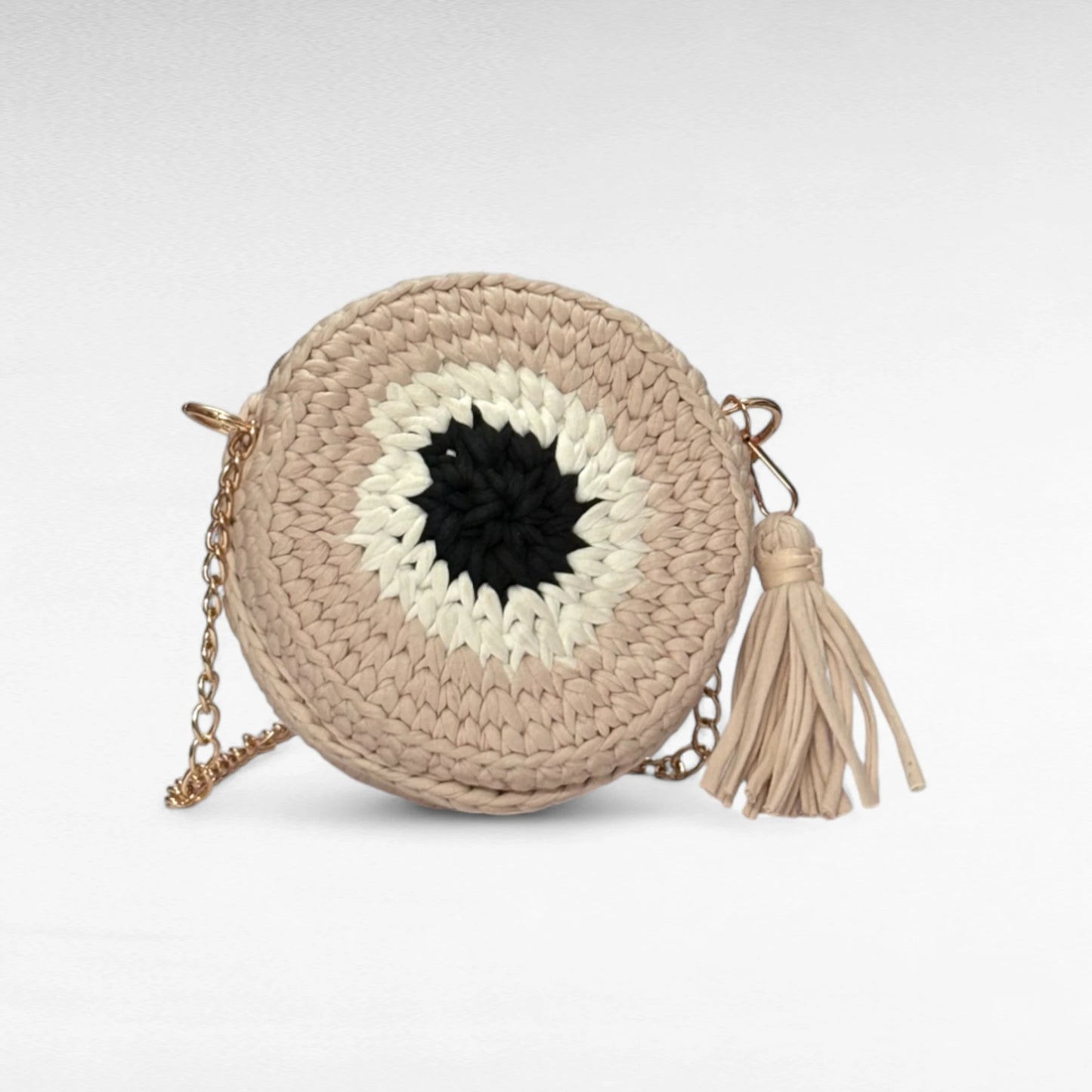 Pale Beige Evil Eye Round Sling Bag RC0046