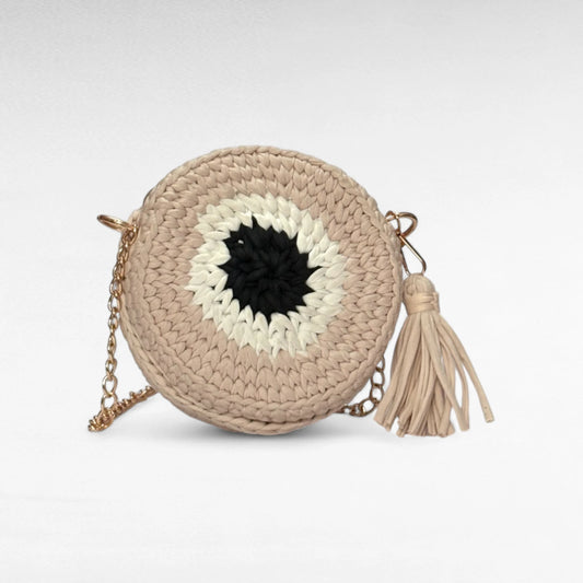 Pale Beige Evil Eye Round Sling Bag RC0046