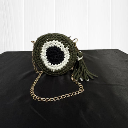 Olive Green Evil Eye Round Sling Bag RC0048