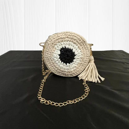 Pale Beige Evil Eye Round Sling Bag RC0046