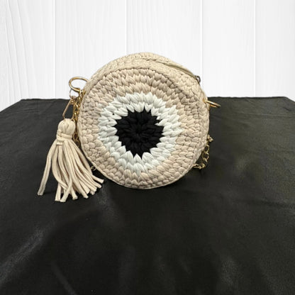Pale Beige Evil Eye Round Sling Bag RC0046