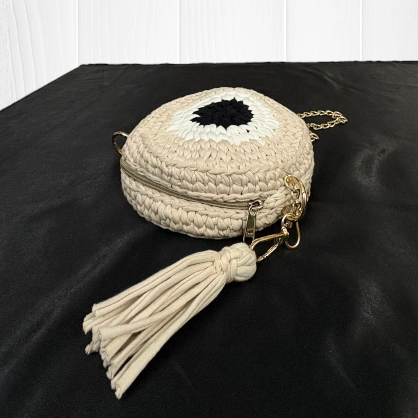 Pale Beige Evil Eye Round Sling Bag RC0046