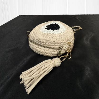 Pale Beige Evil Eye Round Sling Bag RC0046